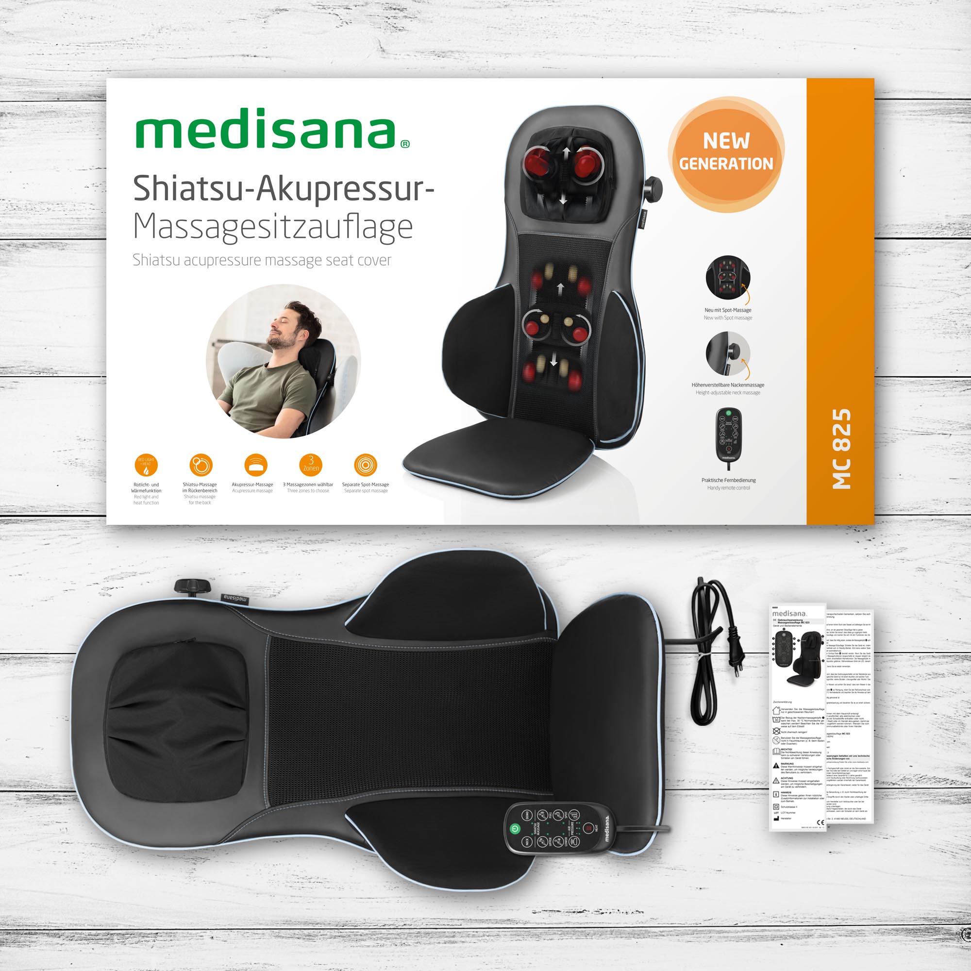 MC 825 blau | Shiatsu-Akupressur-Massagesitzauflage